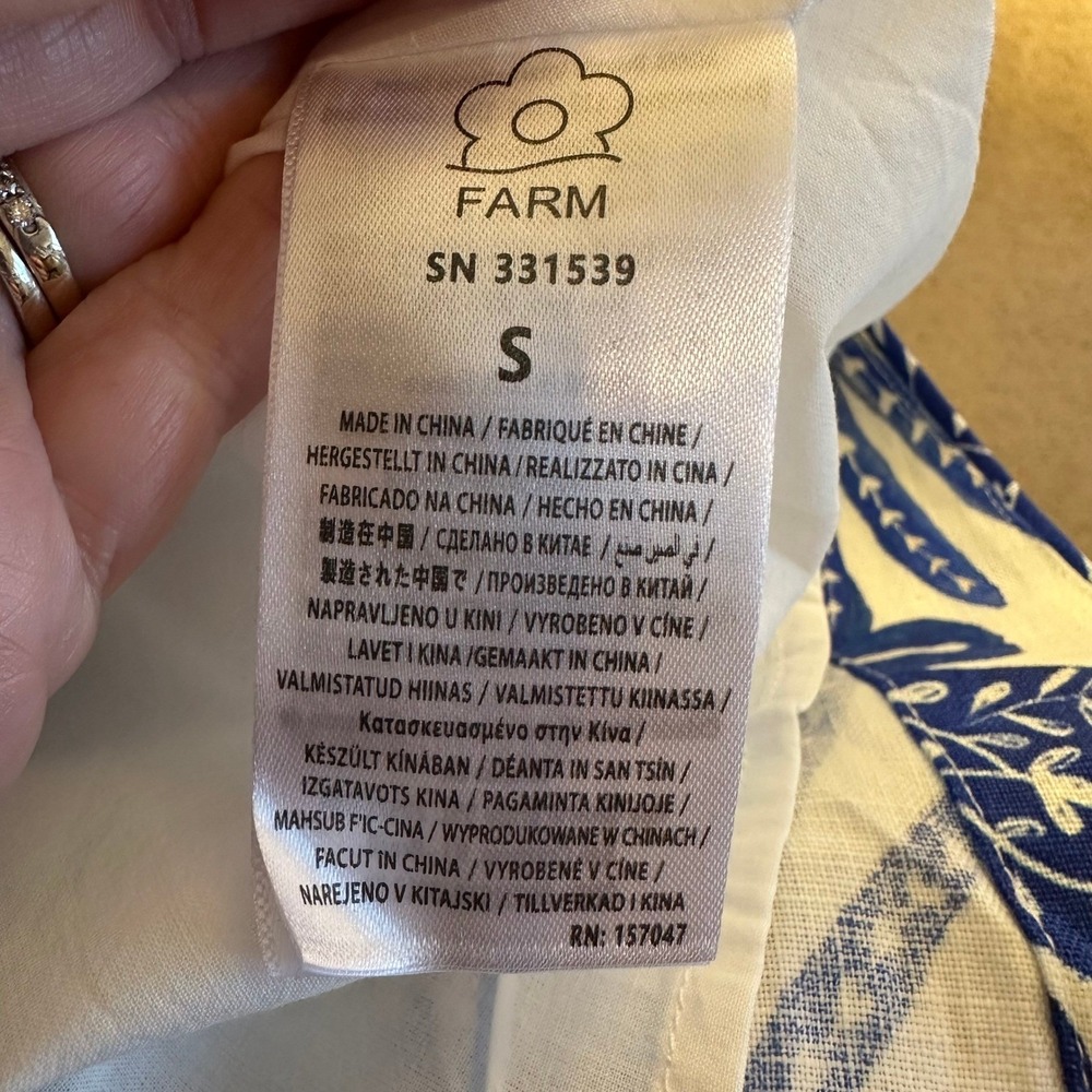 Farm Rio Floral Birds Off White Sleeveless Mini Dress Blue White Linen Blend S - Picture 11 of 13